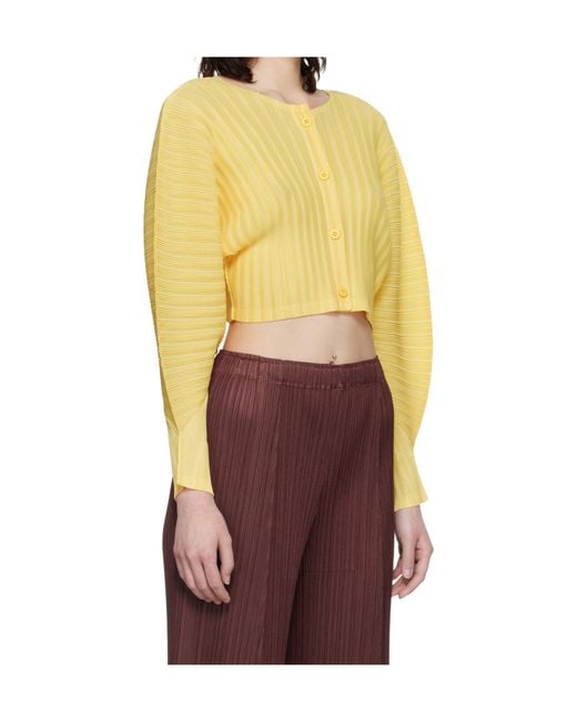 Pleats Please Issey Miyake Yellow Pleated Knit Cardigan