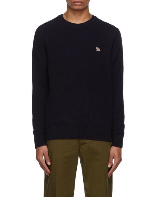 Maison Kitsuné Blue Maison Kitsuné Baby Fox Patch Cosy R-Neck Pullover for men
