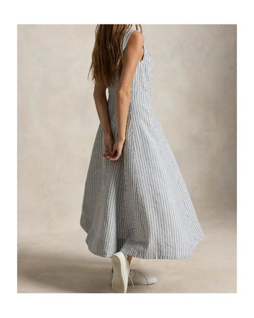 Polo Ralph Lauren Gray Striped Panelled Linen Dress