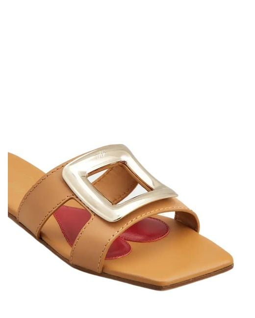 Roger Vivier Brown Logo Engraved Square Toe Sandals