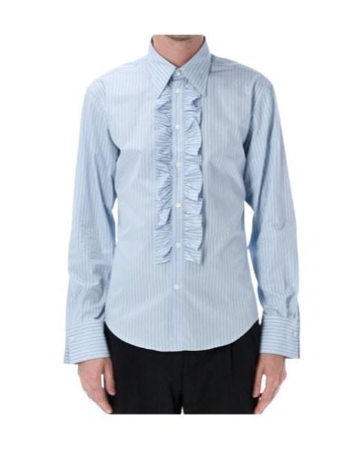 AMI Blue Ruffled Stripe Shirt for men