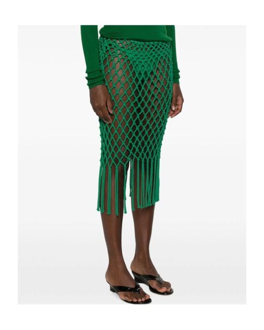 Frankie Shop Green Fringed Knit Skirt