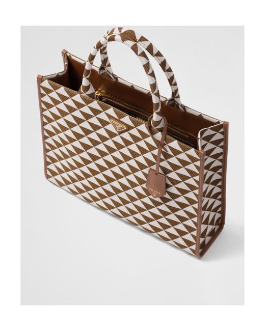 Prada Natural Large Symbole Jacquard Fabric Handbag