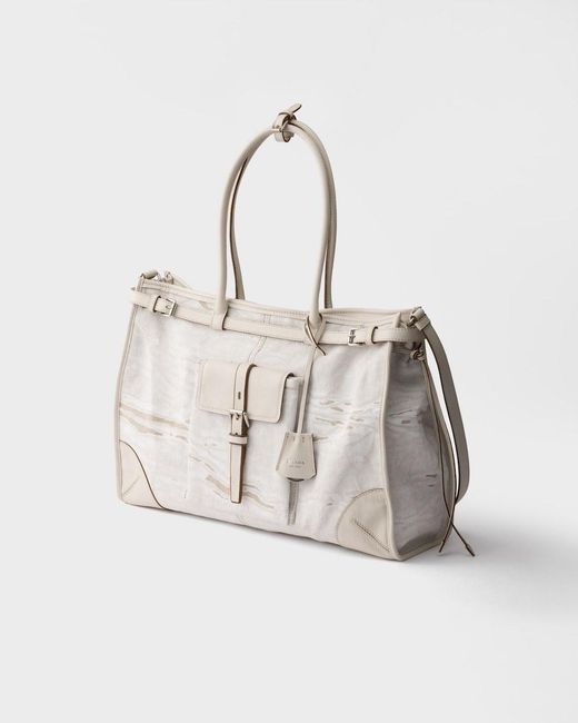 Prada Gray Bonnie Extra-Large Printed Linen And Leather Tote Bag