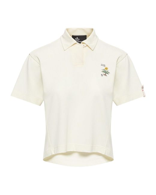 Moncler White Embroidered Botanical Motif Polo Shirt