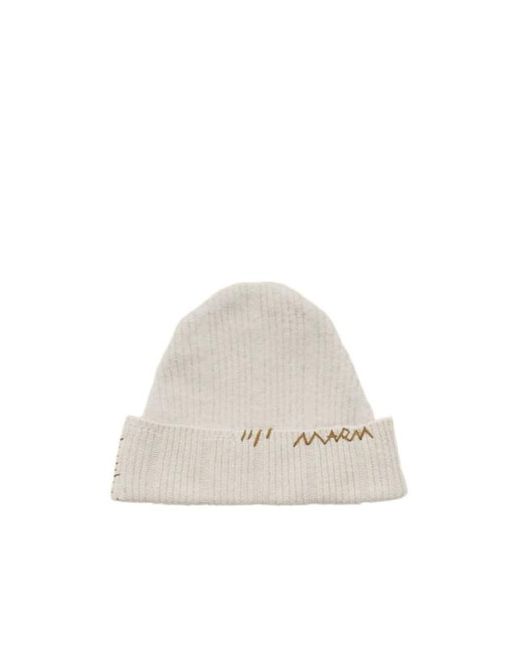 Marni White Wool Mending Beanie for men