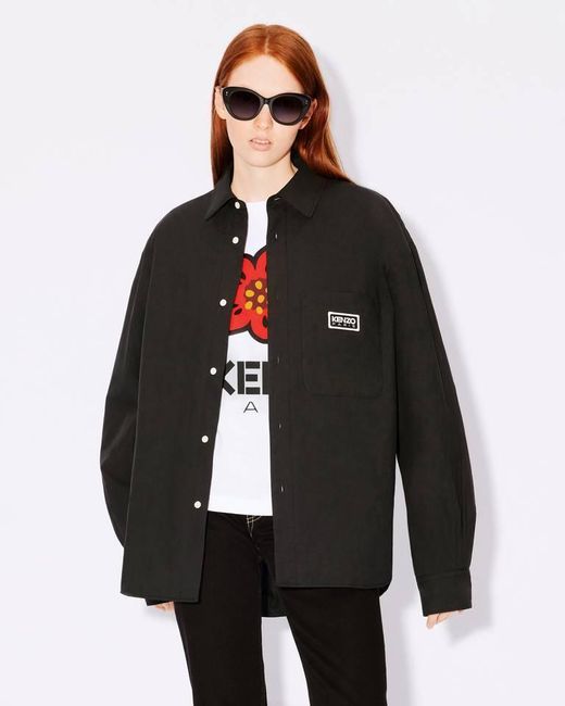 KENZO Black Logo Patch Buttoned Padded Shirt for men