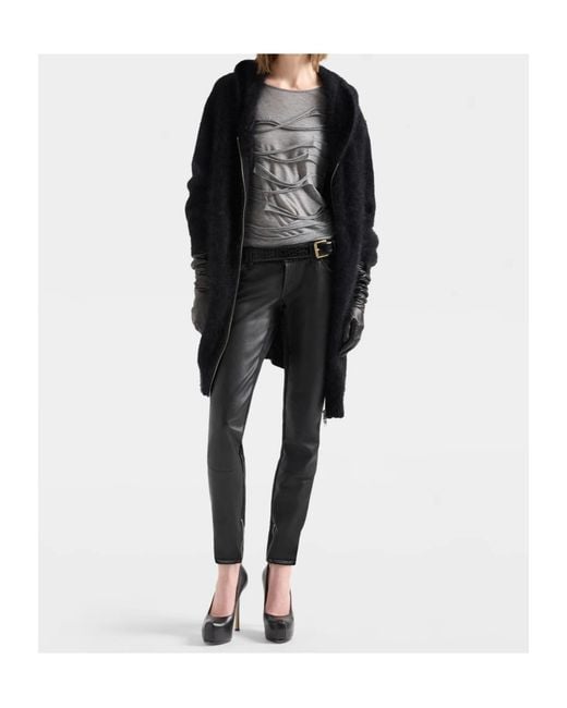 7 For All Mankind Black Fuzzy Zip Hooded Sweater
