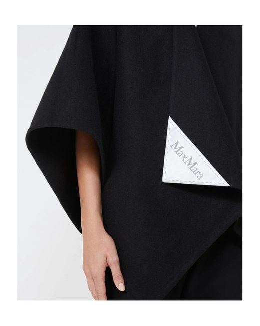 Max Mara Black Serra Logo Patch Cape