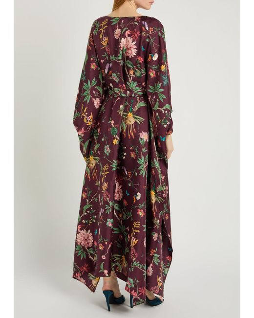 LaDoubleJ Red Square Belted Printed Silk Kaftan Dress