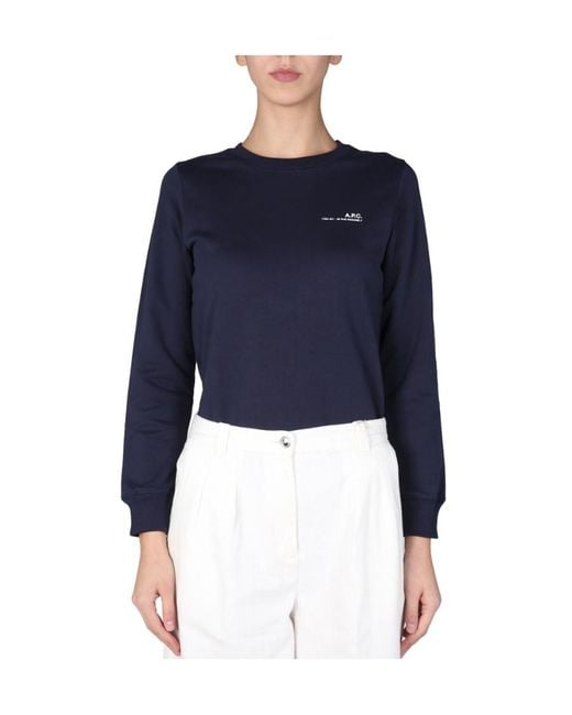 A.P.C. Blue Logo-Print Cotton Sweatshirt
