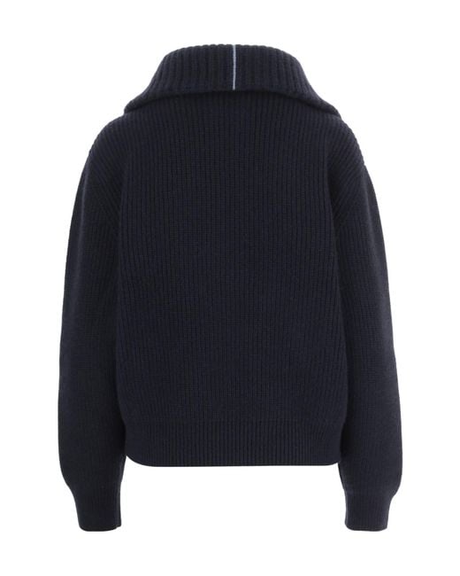 Malo Blue Ribbed Half-Zip Knitted Sweater