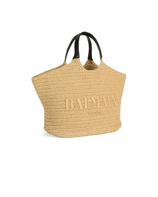 Balmain Natural Logo Raffia Tote Bag