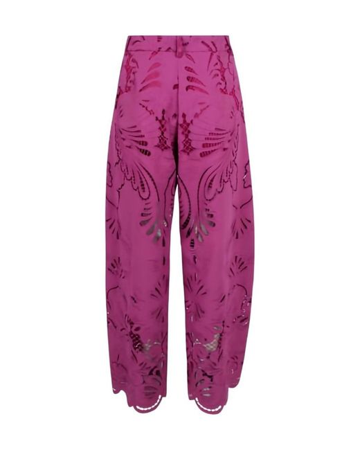 GIUSEPPE DI MORABITO Purple Sangallo Floral-Detail Palazzo Pants