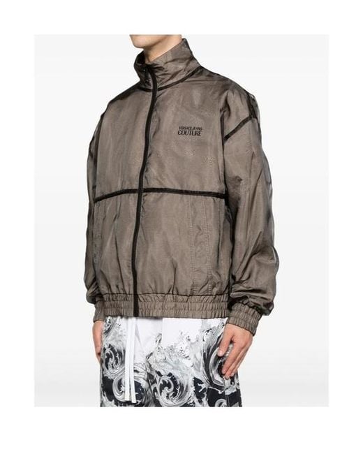 Versace Jeans Brown Logo-Print Zip-Up Jacket for men