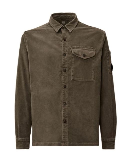 C P Company Green Corduroy Lens Long Sleeved Buttoned Shirt for men