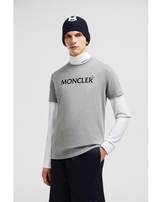 Moncler Gray Logo Flocked T-Shirt for men