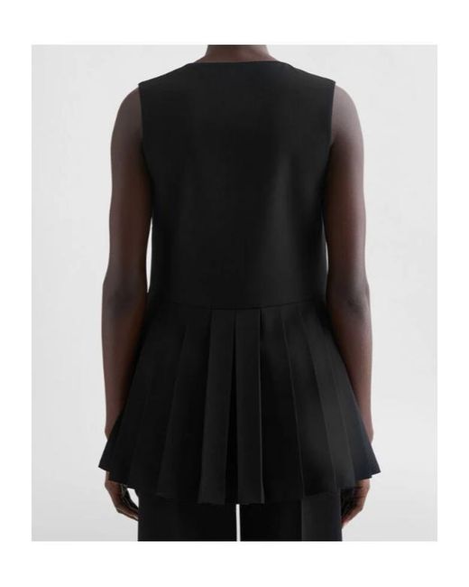 Jil Sander Black Gabardine Pleated Top