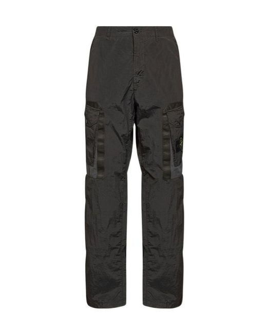 Stone Island Gray Logo Patch Wide Leg Pants for men