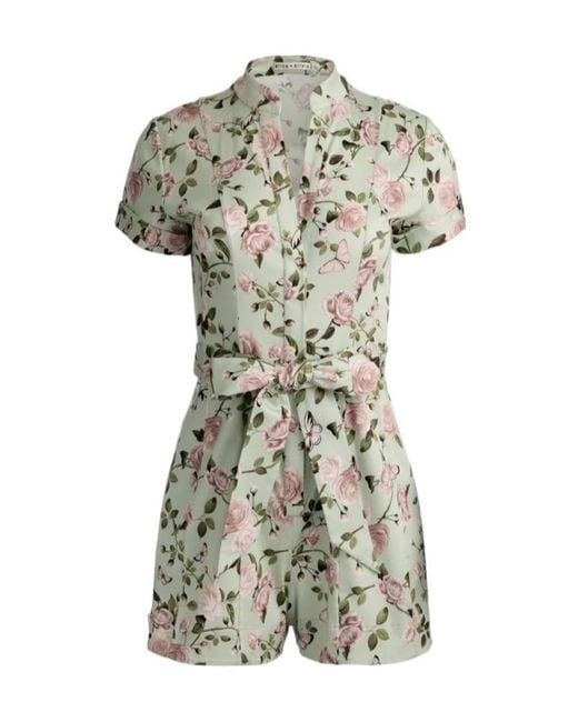 Alice + Olivia White Floral-Print Belted Playsuit