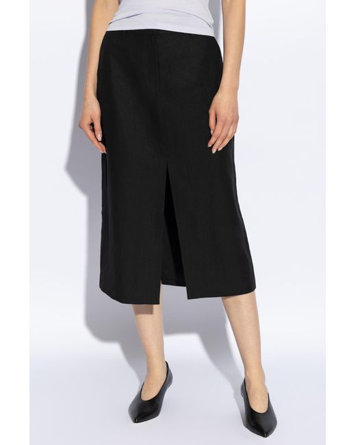Theory Black Trouser Linen Midi Skirt