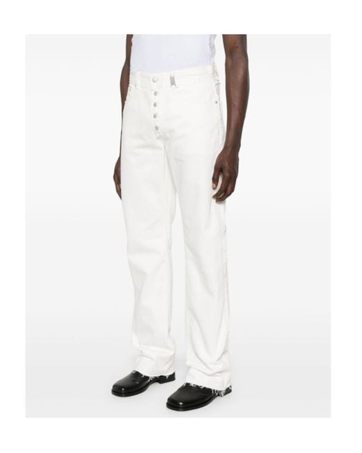 McQueen White Straight-Leg Frayed-Edge Jeans for men
