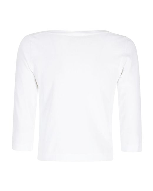 Roberto Collina White Boat-Neck 3/4-Sleeve Sweater