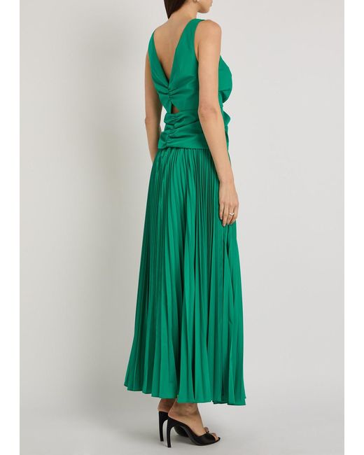 Jonathan Simkhai Green Pleated Woven Midi Dress