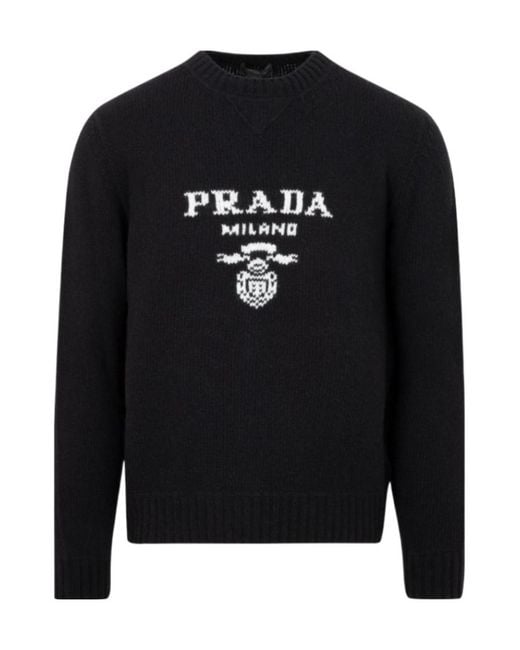 Prada Black Logo Detailed Knitted Jumper for men