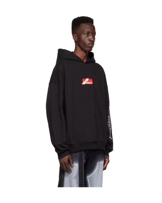 we11done Black Cotton Hooded Sweater for men