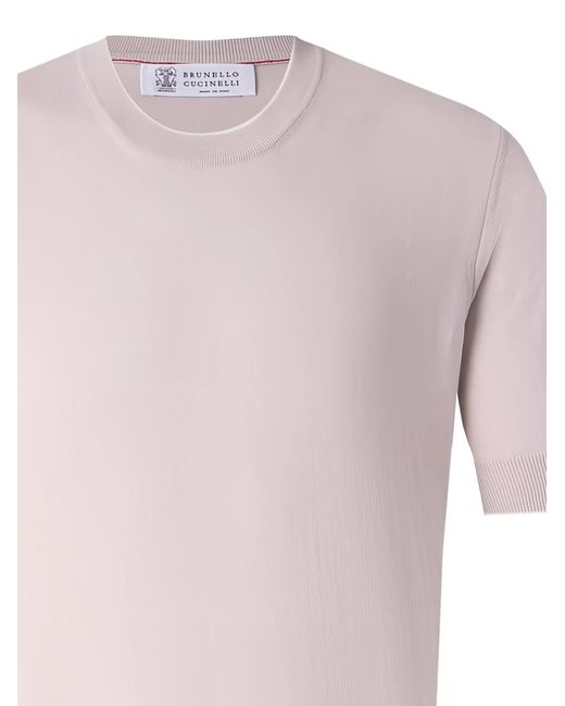 Brunello Cucinelli Pink Short Sleeved Ribbed Jumper for men