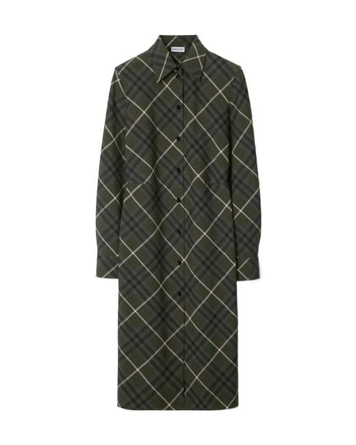 Burberry Green Checkered Long-Sleeve Shirt Dress