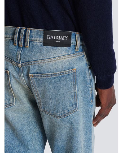 Balmain Blue Straight-Leg Belt-Looped Jeans for men