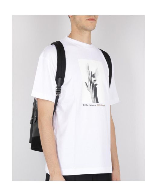 Palm Angels White Hand-Photo Cotton T-Shirt for men