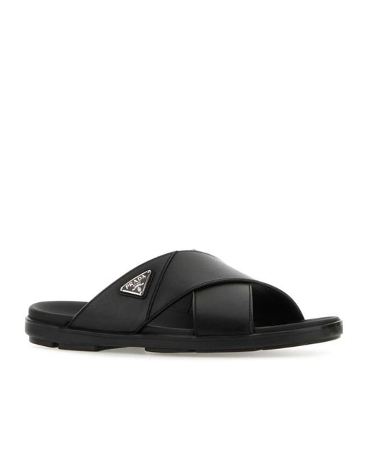 Prada Black Triangle-Logo Slip-On Sandals for men