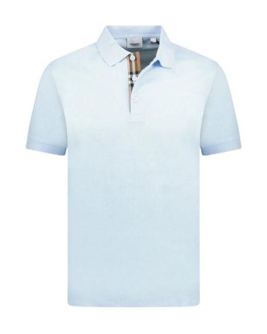 Burberry Blue Short-Sleeved Cotton Polo Shirt With Check Details for men