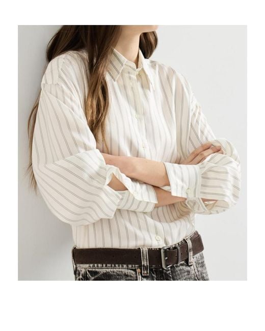 Brunello Cucinelli White Silk Stripe Poplin Shirt