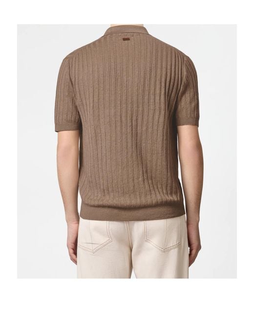 Tod's Brown Ribbed Short-Sleeve Polo Shirt for men