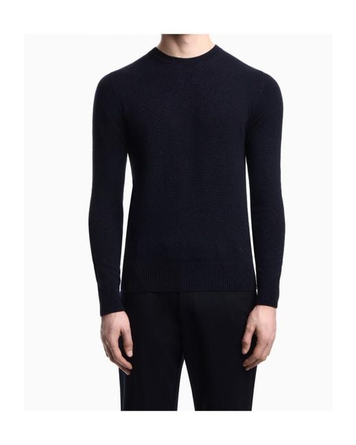 Emporio Armani Blue Plain-Knit Pure Cashmere Jumper for men
