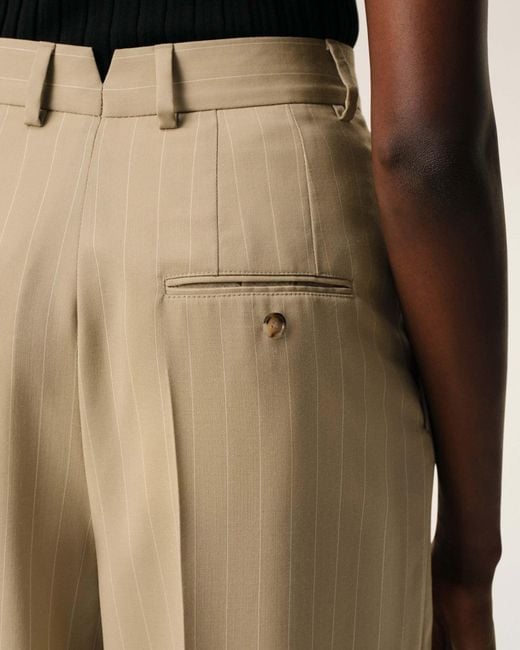 AMI Natural Ami Pinstripe Pleated Wide-Leg Pants