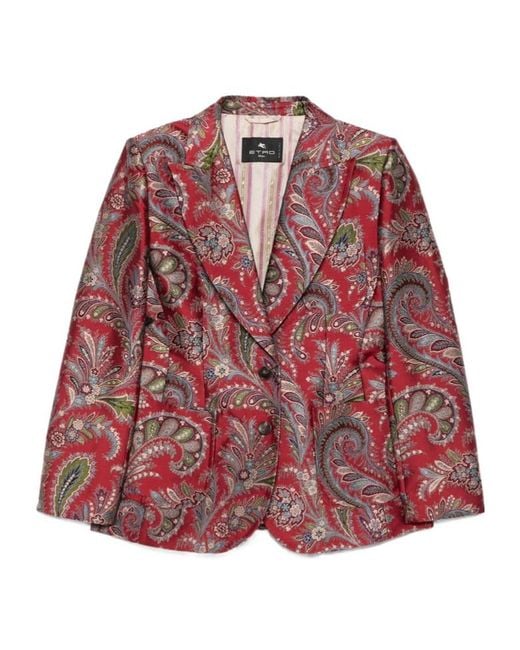 Etro Red Paisley-Pattern Single-Breasted Blazer