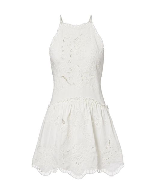 Farm Rio White Embroidered Cotton Minidress