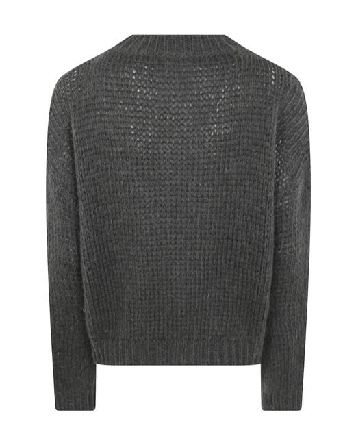 Nuur Gray Open-Knit Round-Neck Sweater