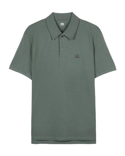 C P Company Green Piquet Short Sleeved Point Collar Polo Shirt for men