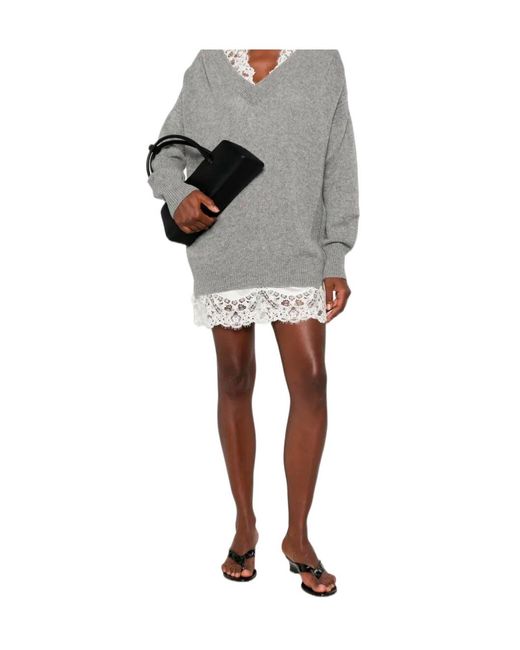 Ermanno Scervino Gray Lace-Trim Mini Dress