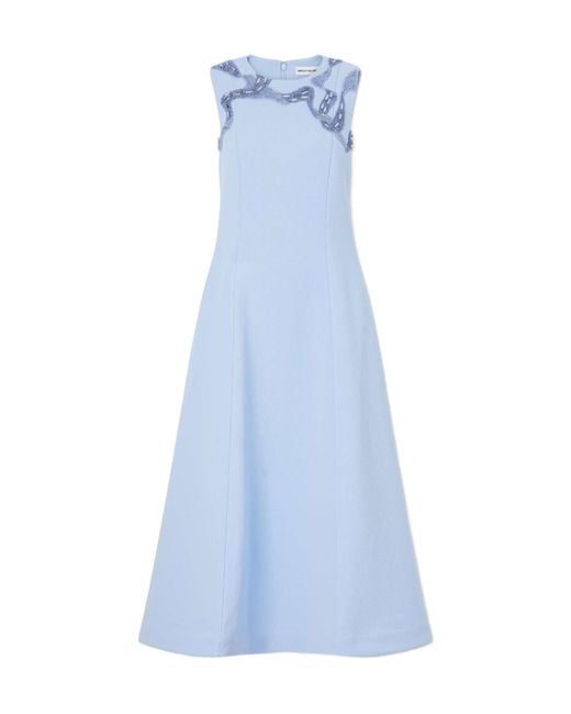 Rebecca Vallance Blue Embellished Cady Midi Dress
