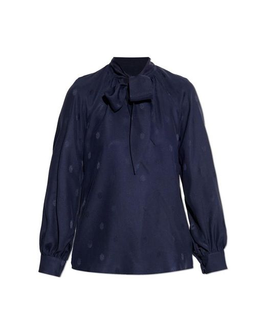 Etro Blue Silk Top With Tie-Neck