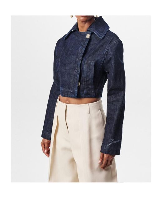 Jacquemus Blue Lapel Long Sleeve Denim Jacket