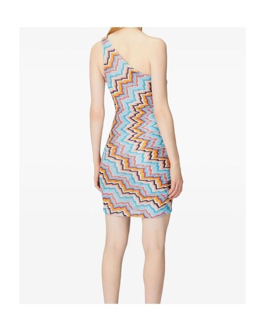 Missoni Blue Zigzag-Pattern One-Shoulder Mini Dress