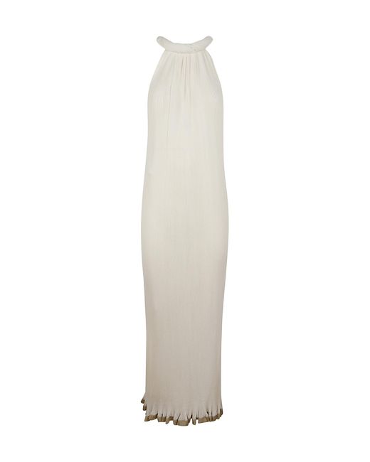 Alberta Ferretti White Long Plissé Knit Dress